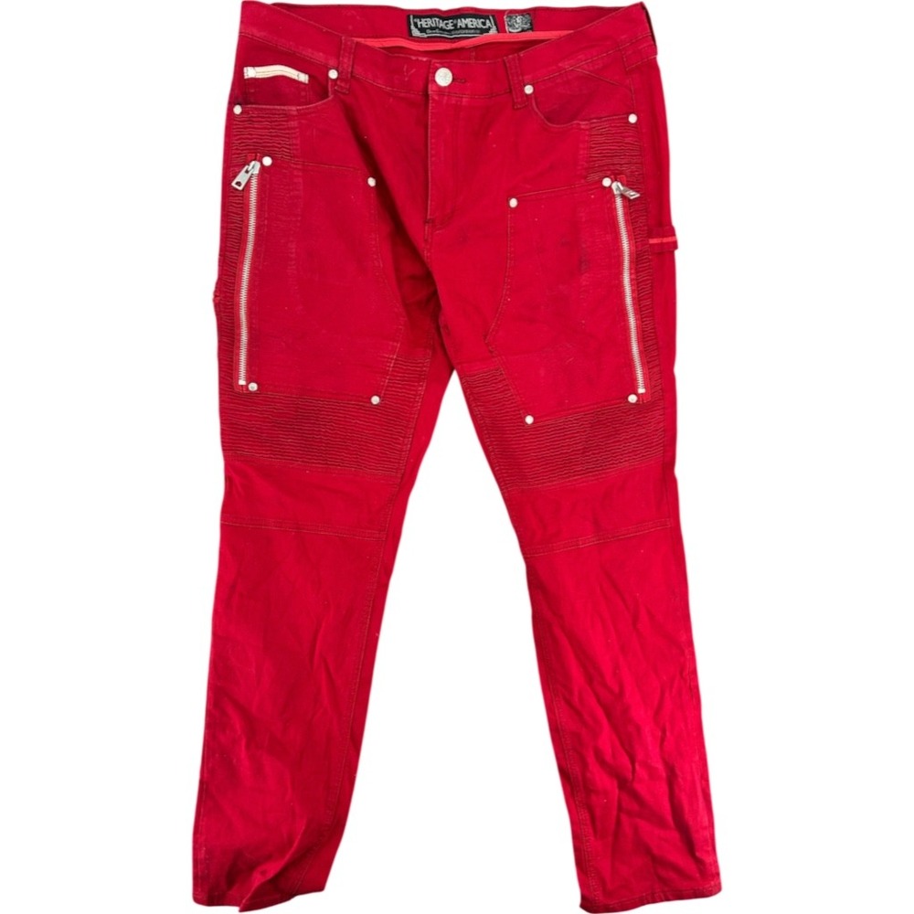 Heritage America Men Red Biker Moto Jeans 42x34
